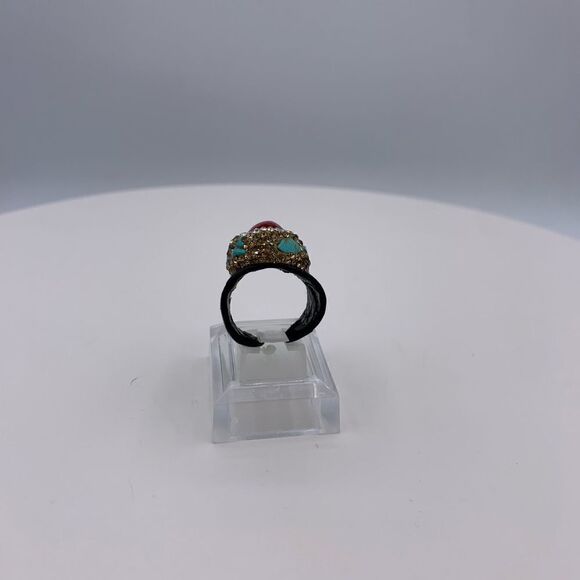 Ring, turquoise, coral, crystals, snake skin, big bold look NWOT adjustable size - Picture 5 of 14
